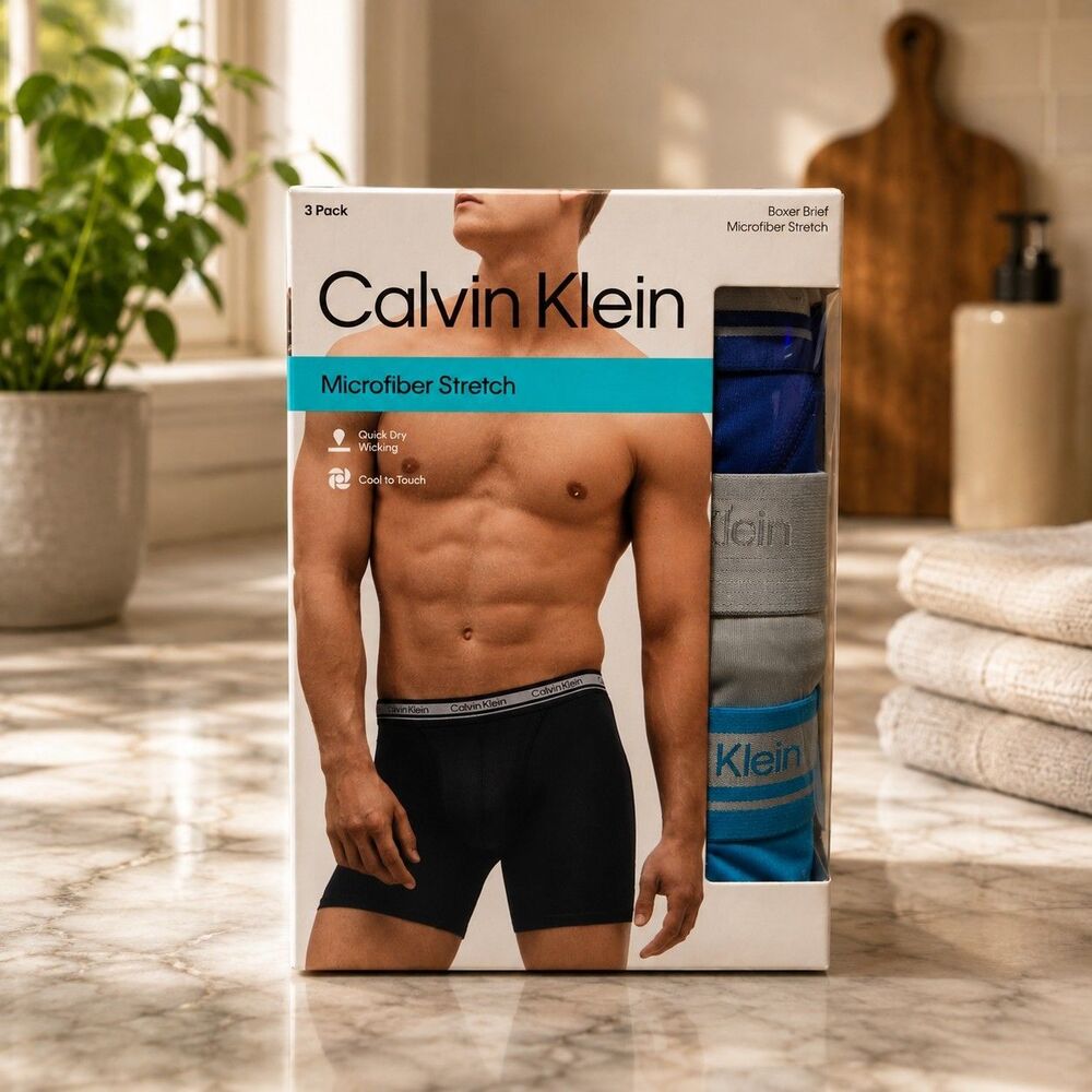 CALVIN KLEIN Men's XL Boxer Briefs  Multicolor 3-Pack Microfiber Stretch